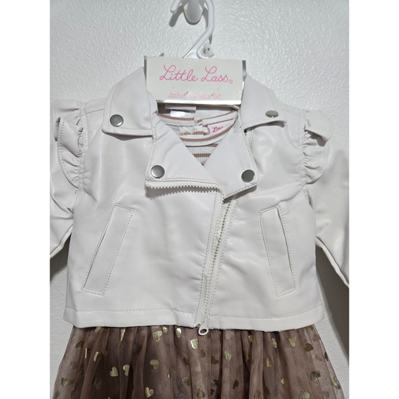 Little Lass Girls Outfit Set Dress & Jacket Size‎ 5 Hearts Faux Leather - Picture 2 of 8